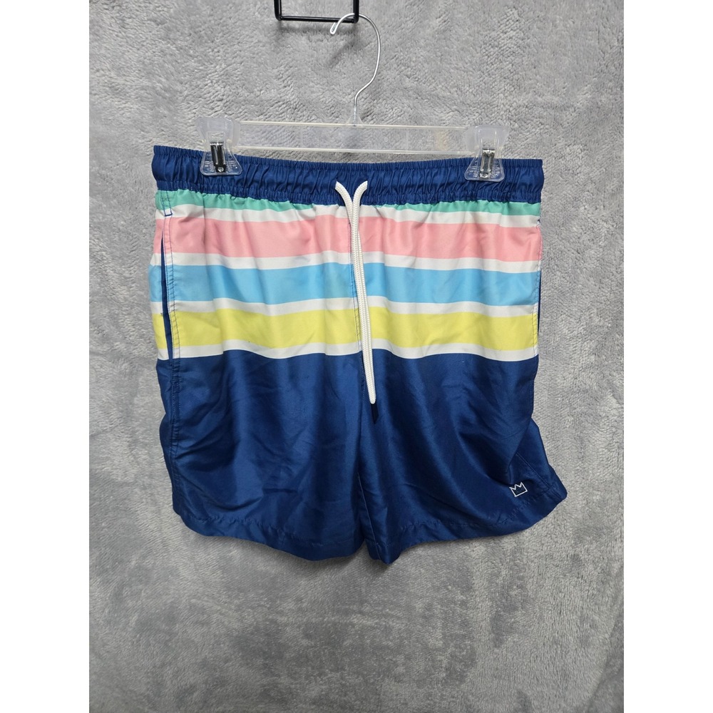Crown & Ivy Mens Swim Trunks Size M Blue Striped Mesh Lined Board Shorts
